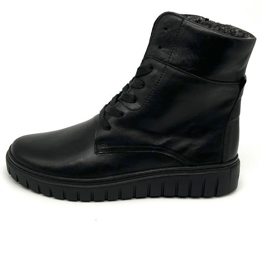 Damen Schnürer Reissverschluss Stiefel Warmfutter Schwarz Semler 17734