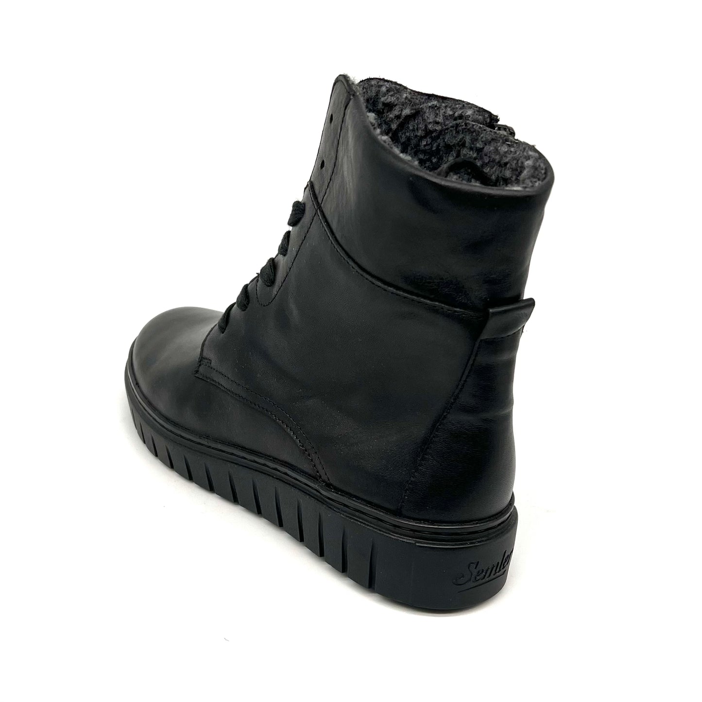 Damen Schnürer Reissverschluss Stiefel Warmfutter Schwarz Semler 17734