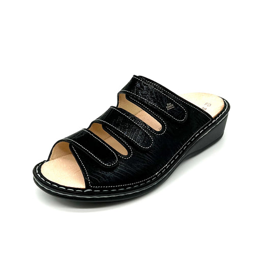 Damen Klett Pantolette Schwarz Print von Finn Comfort 17506