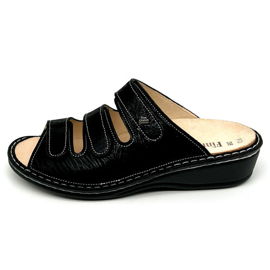 Damen Klett Pantolette Schwarz Print von Finn Comfort 17506