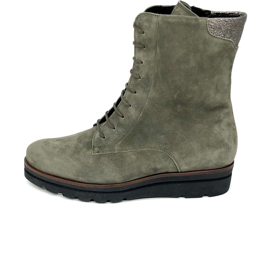 Damen Reissverschluss Schnürer Stiefel Warmfutter Grün Grau Semler 16474