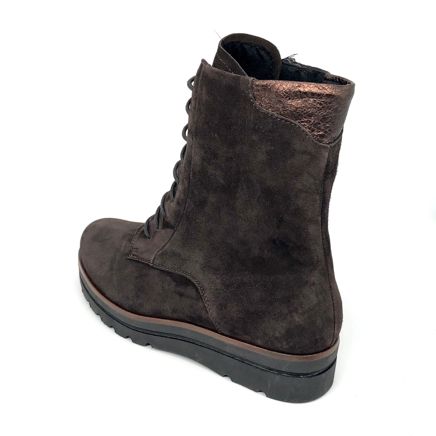 Damen Reissverschluss Schnürer Stiefel Warmfutter Braun Semler 16473