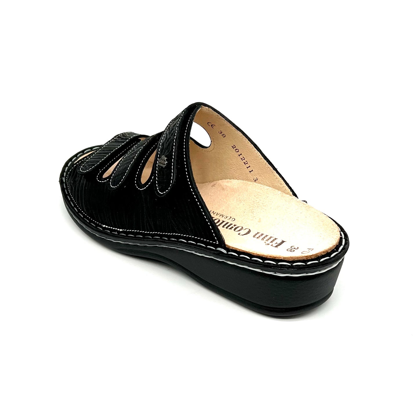 Damen Klett Pantolette Schwarz Print von Finn Comfort 17506