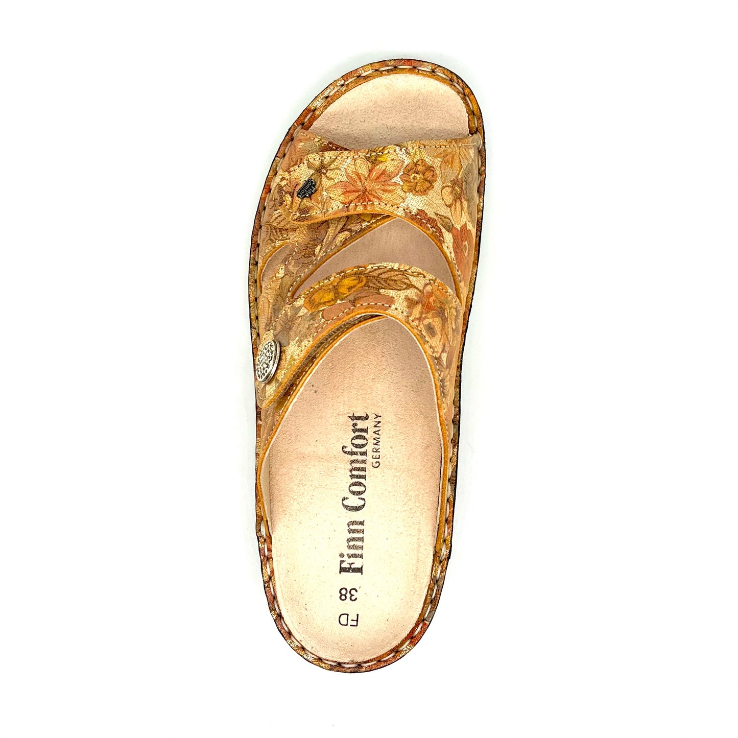 Damen Klett Pantolette Hell Braun Gold Dekor von Finn Comfort 17510