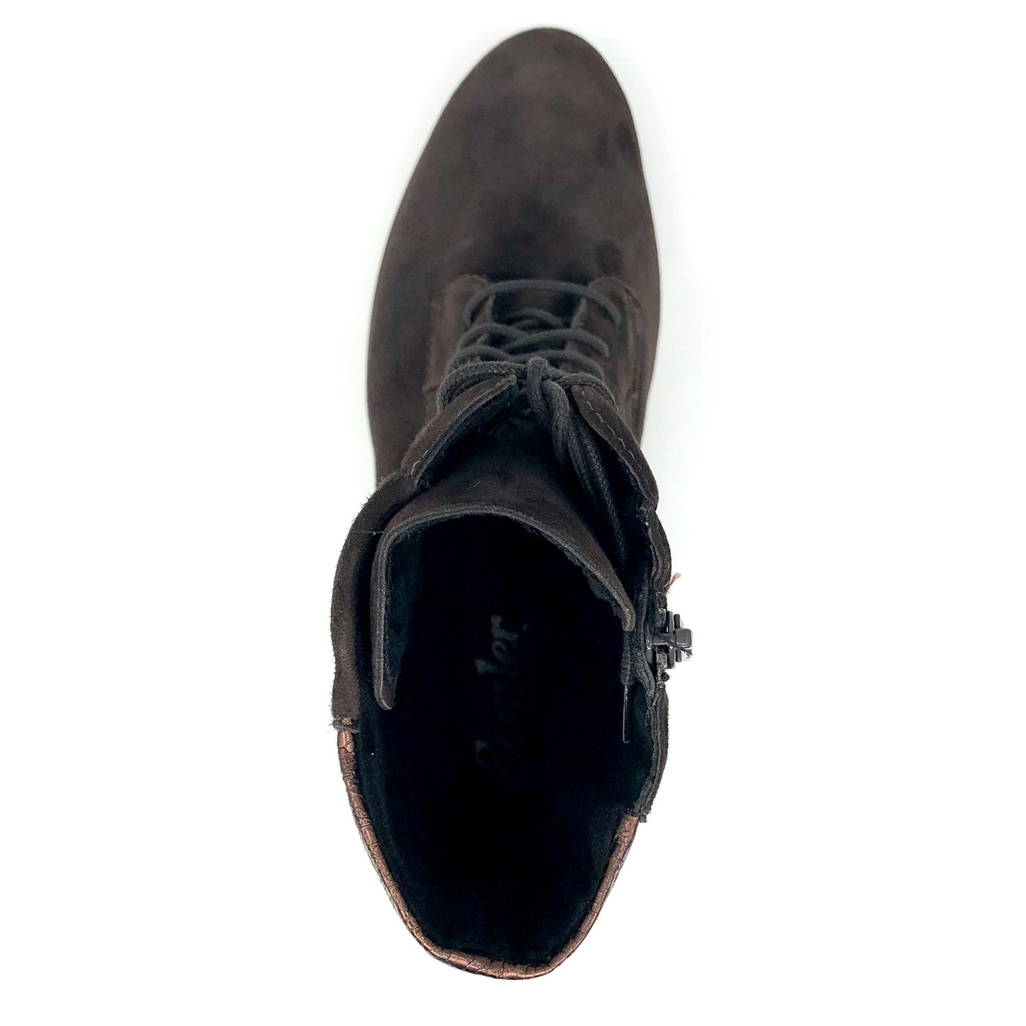 Damen Reissverschluss Schnürer Stiefel Warmfutter Braun Semler 16473